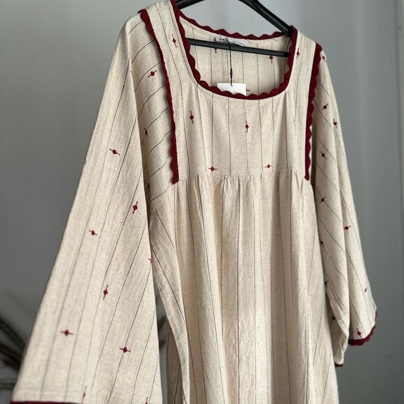 ZARA COTTAGECORE PRAIRIE COUNTRY GRANDMA MIDI COTTON STRIPED DRESS NWT S M L - Picture 3 of 4